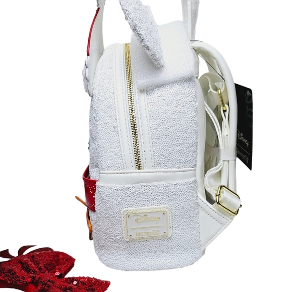 DISNEY Loungefly Mickey Mouse Sequin Snowman Mini Backpack + Handmade Ears - Picture 9 of 11